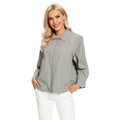 Women's Plus Size Windbreaker Short Lapel Jacket Spring And Autumn Loose Zipper Windbreaker