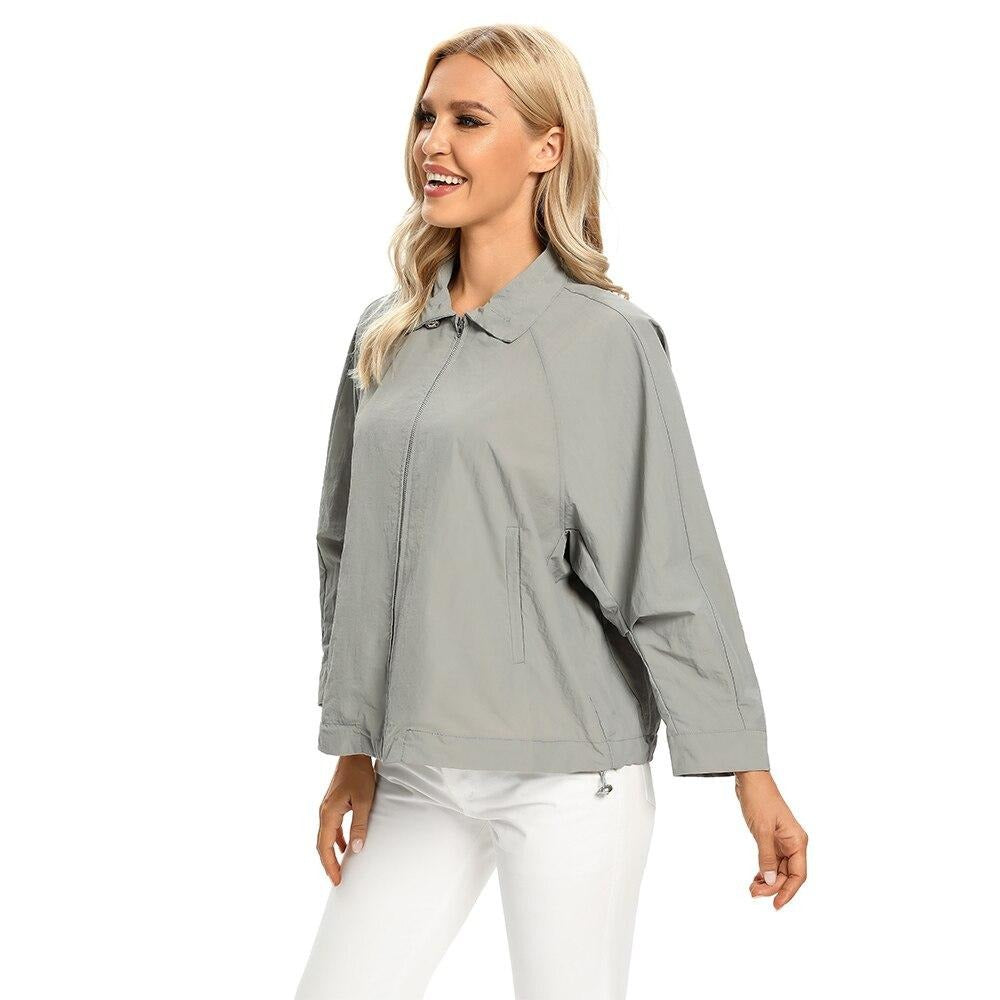 Women's Plus Size Windbreaker Short Lapel Jacket Spring And Autumn Loose Zipper Windbreaker