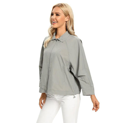 Women's Plus Size Windbreaker Short Lapel Jacket Spring And Autumn Loose Zipper Windbreaker