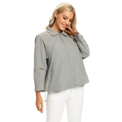 Women's Plus Size Windbreaker Short Lapel Jacket Spring And Autumn Loose Zipper Windbreaker