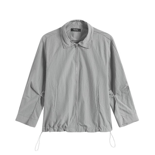 Women's Plus Size Windbreaker Short Lapel Jacket Spring And Autumn Loose Zipper Windbreaker