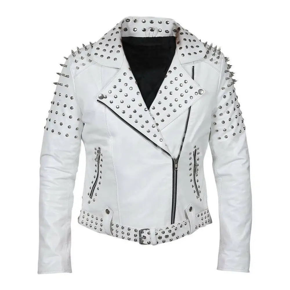 Womens Brando Studded Leather Jacket Plus Size
