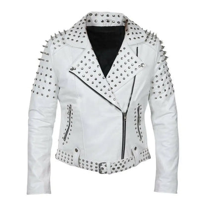 Womens Brando Studded Leather Jacket Plus Size