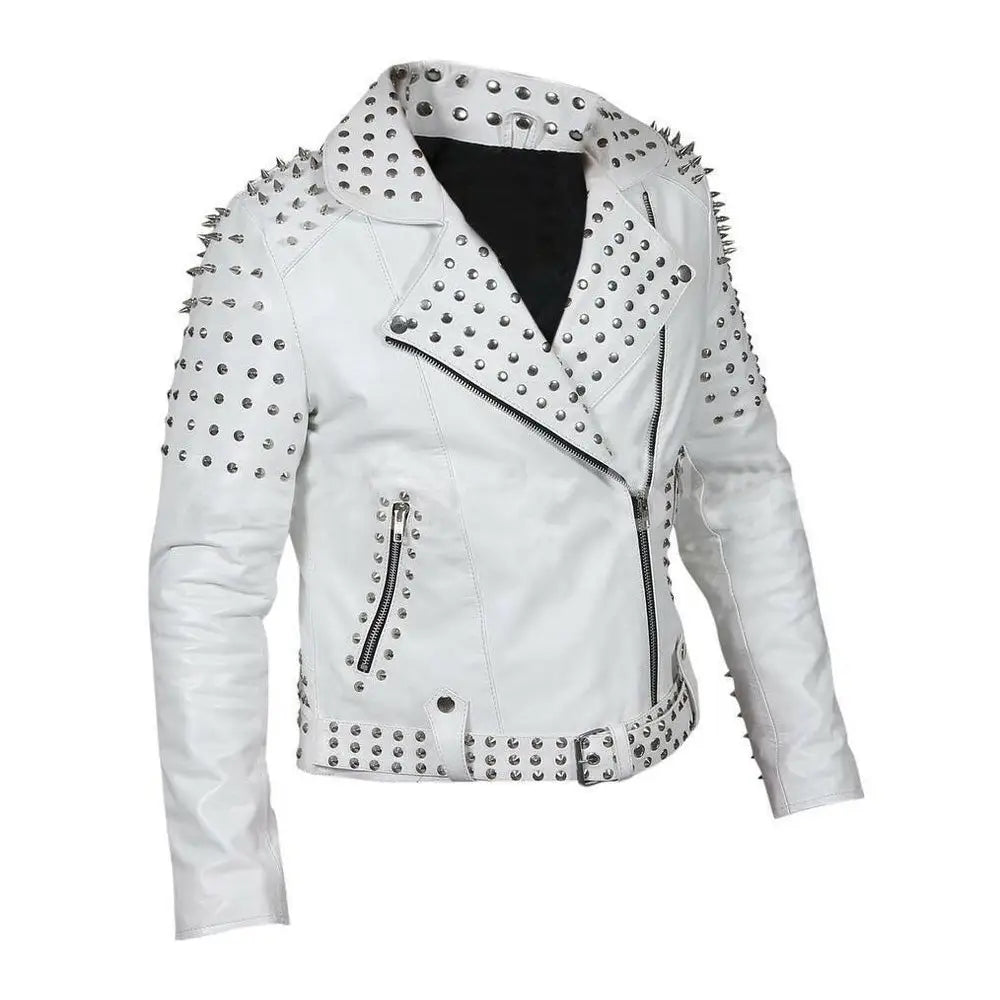 Womens Brando Studded Leather Jacket Plus Size