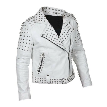 Womens Brando Studded Leather Jacket Plus Size