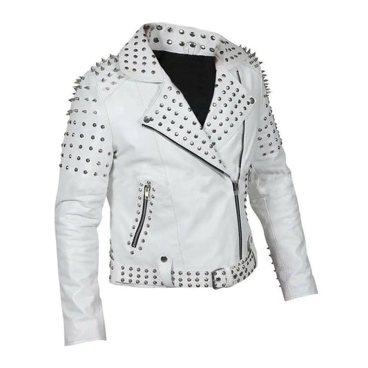 Womens Brando Studded Leather Jacket Plus Size
