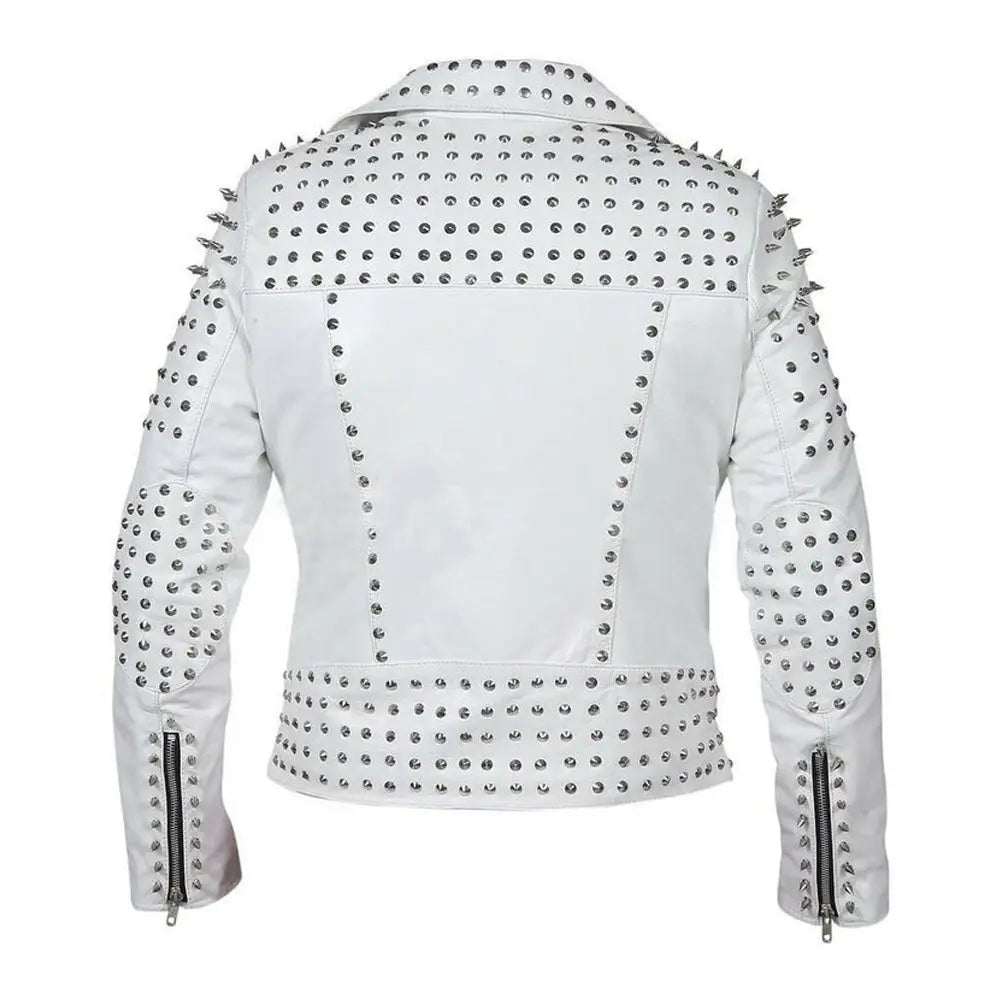 Womens Brando Studded Leather Jacket Plus Size